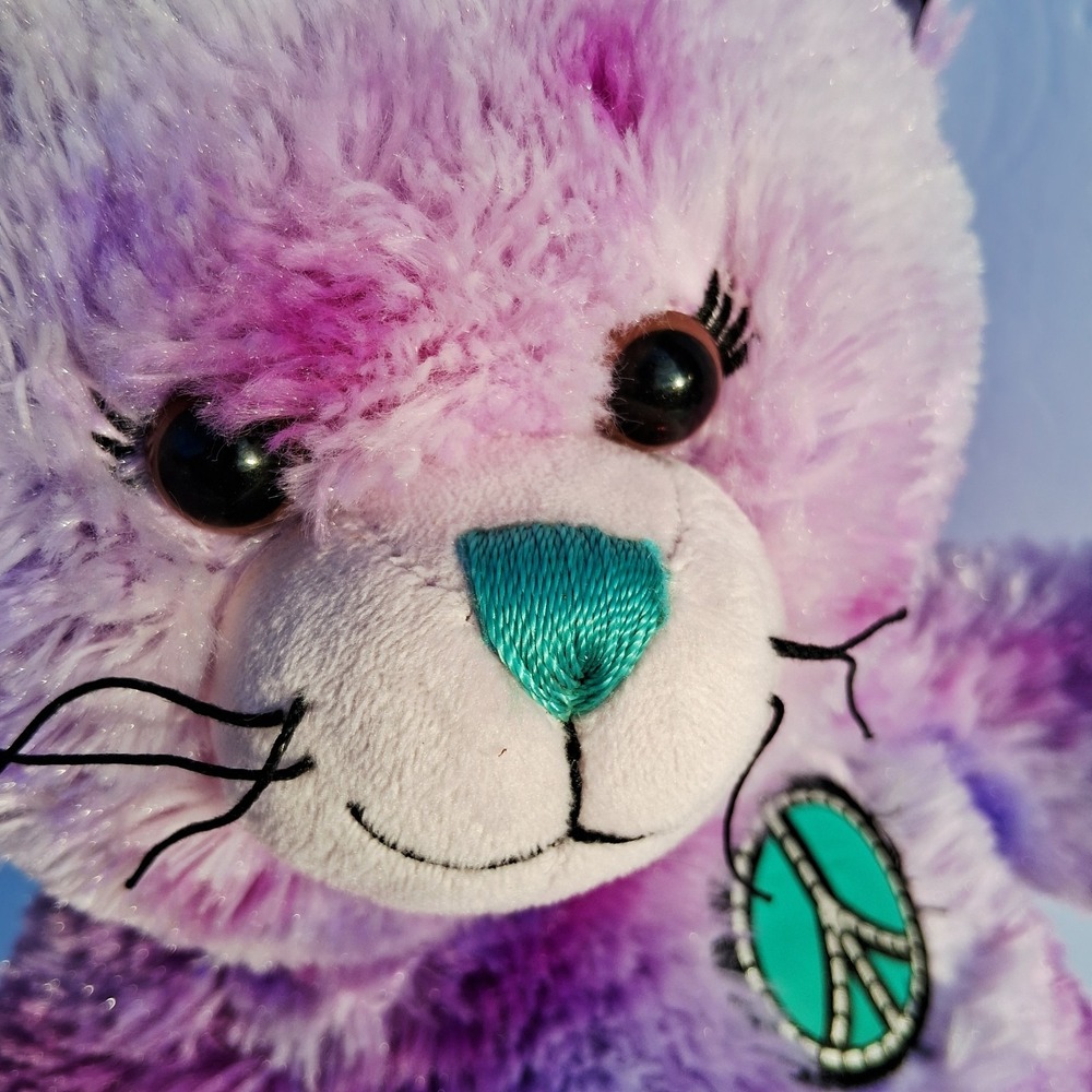 Build A Bear Purple Tie Dye Peace Sign Kitty Cat Plush 17" BFF Friends Forever - Picture 11 of 12